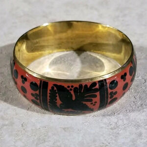 India Brass Bangle Bracelet Peace Dove Olive Branch Black Orange Red
